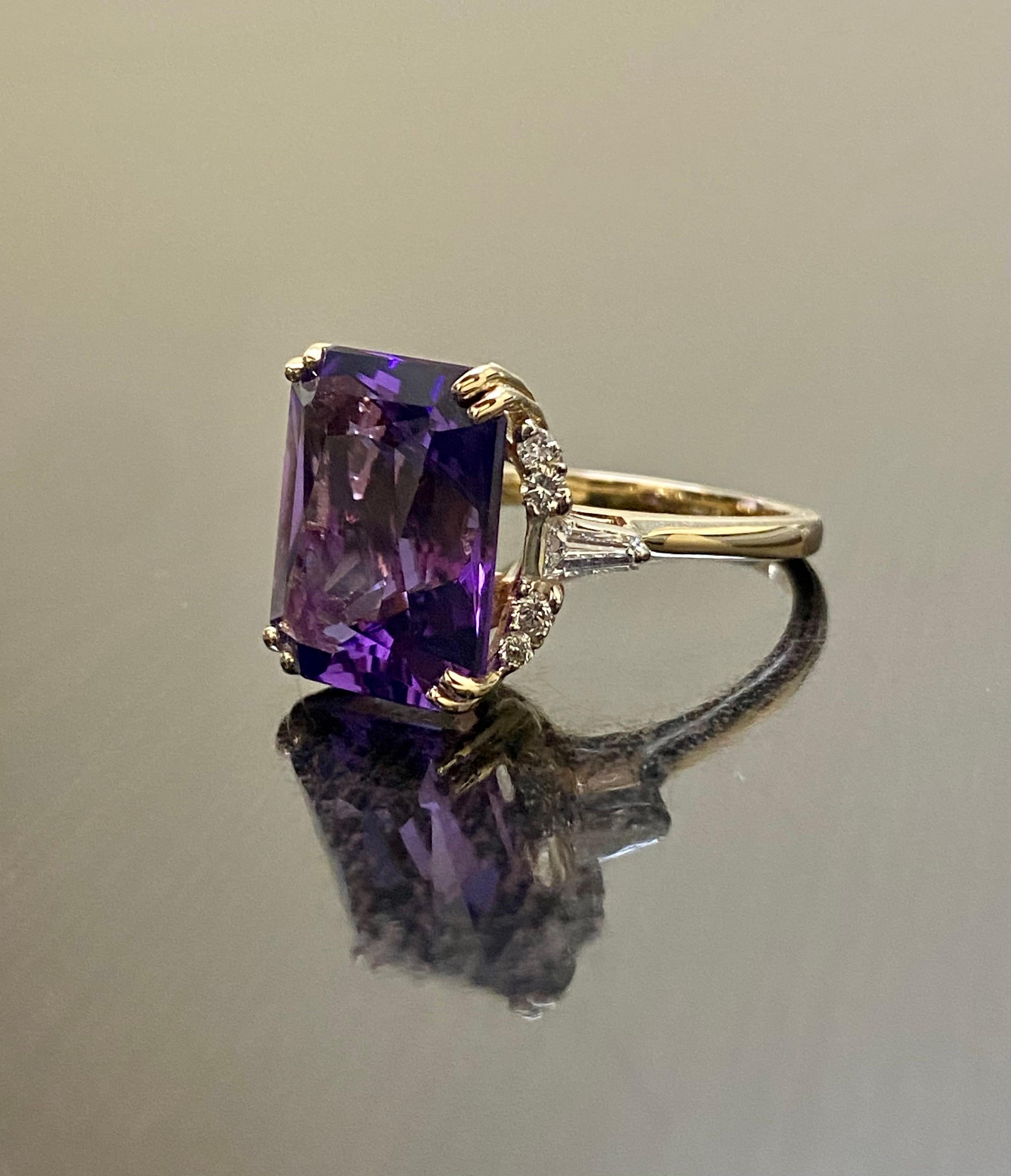 14K Rose Gold Diamond 9 Carat Radiant Cut Amethyst Engagement Ring For Sale 1