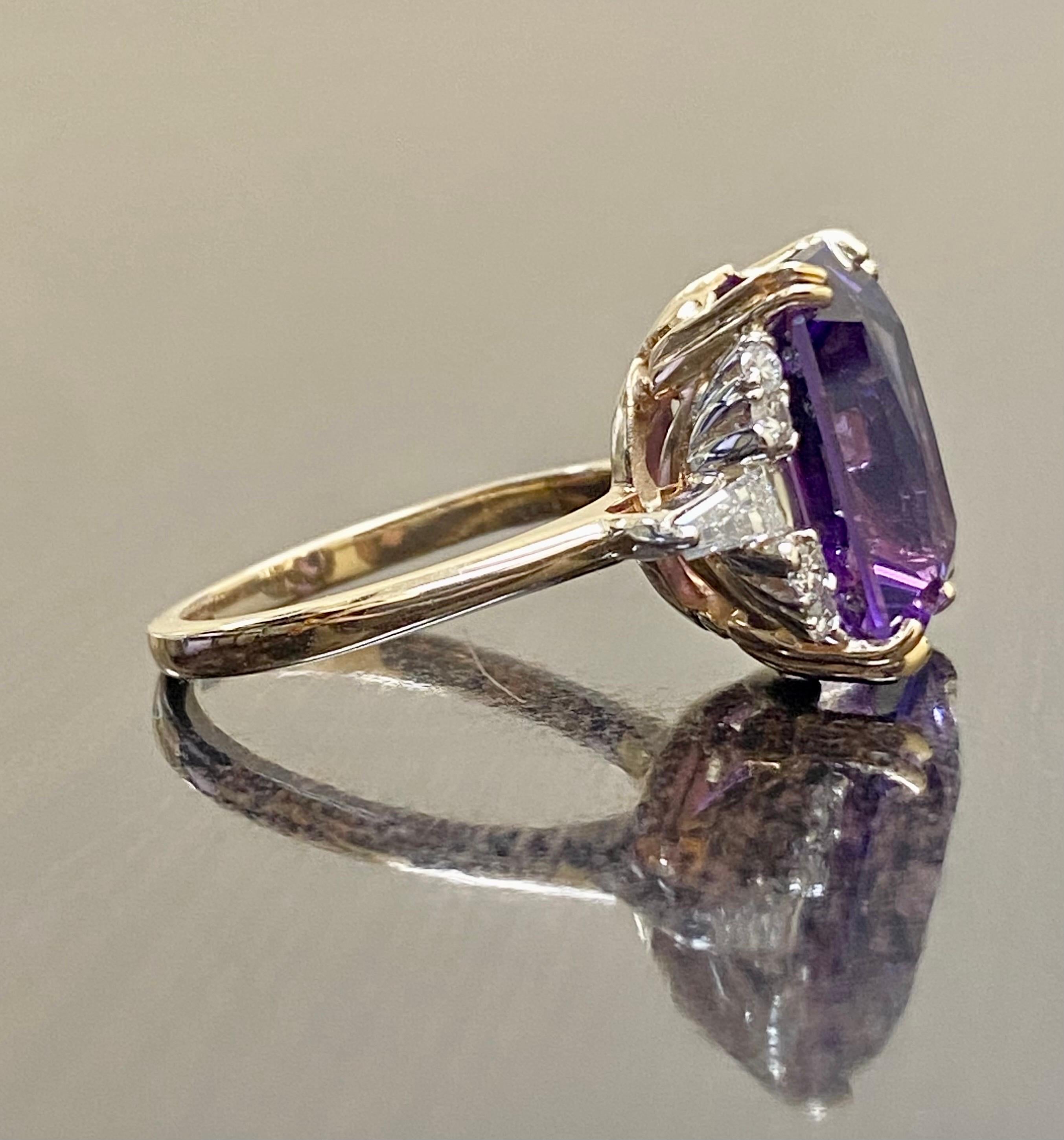 Women's 14K Rose Gold Diamond 9 Carat Radiant Cut Amethyst Engagement Ring For Sale