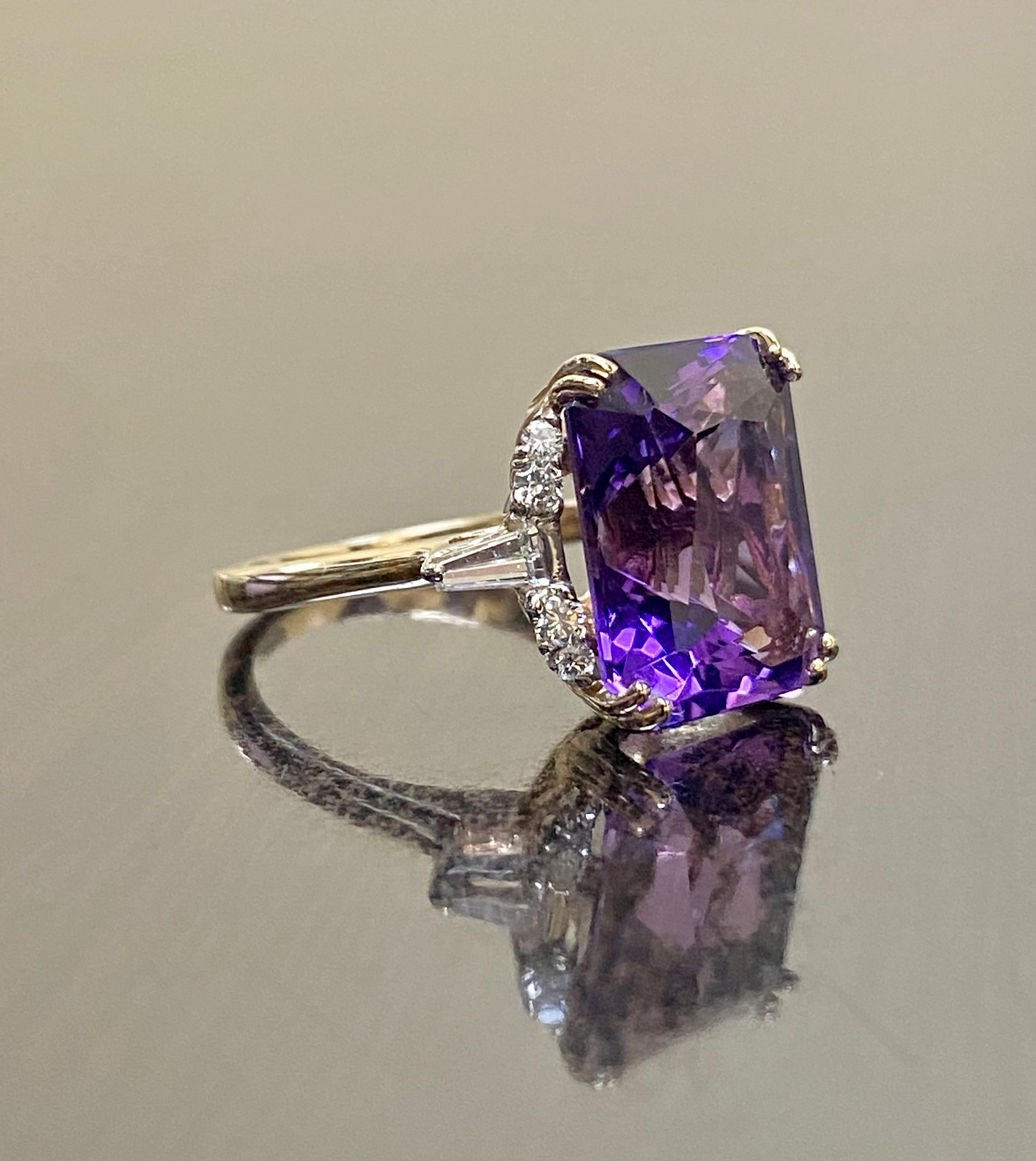 14K Rose Gold Diamond 9 Carat Radiant Cut Amethyst Engagement Ring For Sale 4