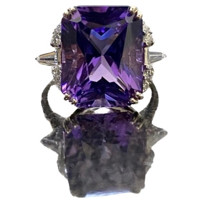 14K Rose Gold Diamond 9 Carat Radiant Cut Amethyst Engagement Ring For Sale