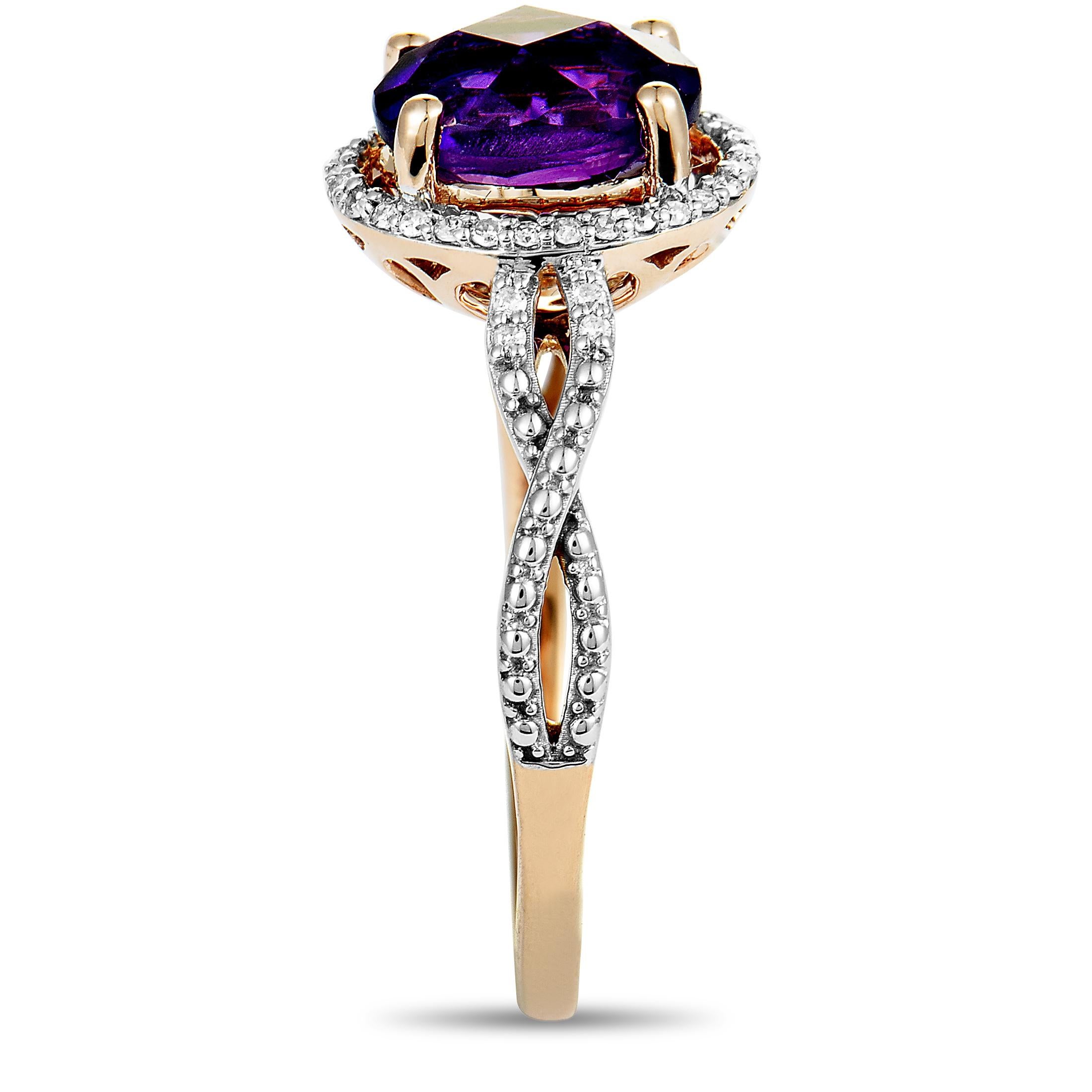 14 Karat Rose Gold Diamond and Amethyst Oval Ring In New Condition In Southampton, PA