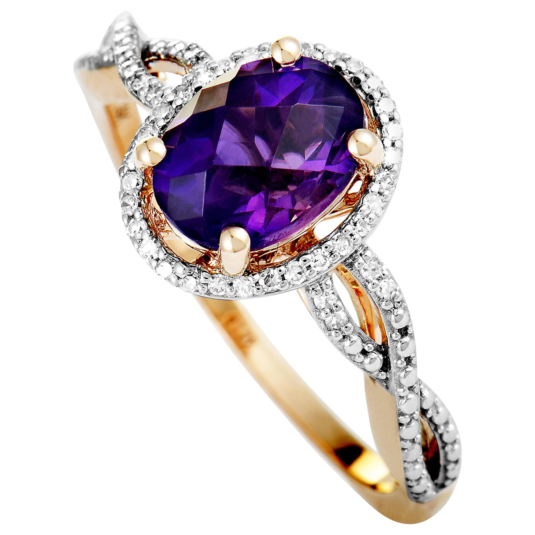 14 Karat Rose Gold Diamond and Amethyst Oval Ring