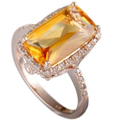 14K Rose Gold Diamond and Citrine Rectangle Ring