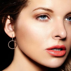 14K Rose Gold Diamond and Ebony Wood Circle Drop Earrings, Pave Diamond Hoops