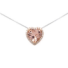 14K Rose Gold Diamond and Heart Shape Morganite Halo Pendant