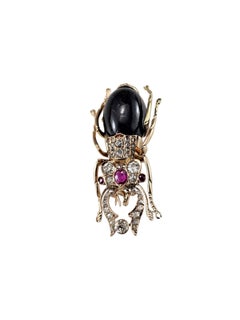 14K Rose Gold Diamond and Multi Gemstone Beetle Brooch #25486