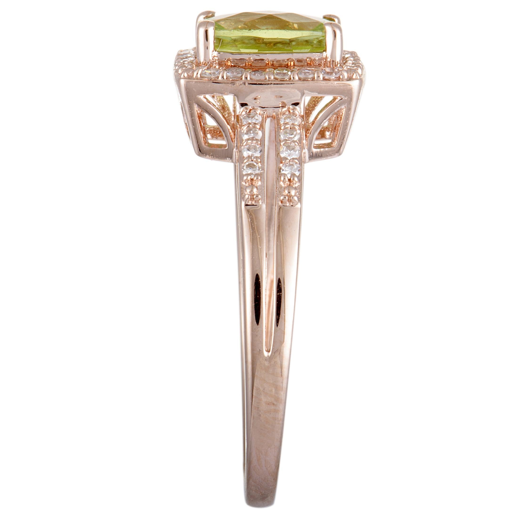 14 Karat Rose Gold Diamond and Peridot Small Rectangle Ring In New Condition In Southampton, PA