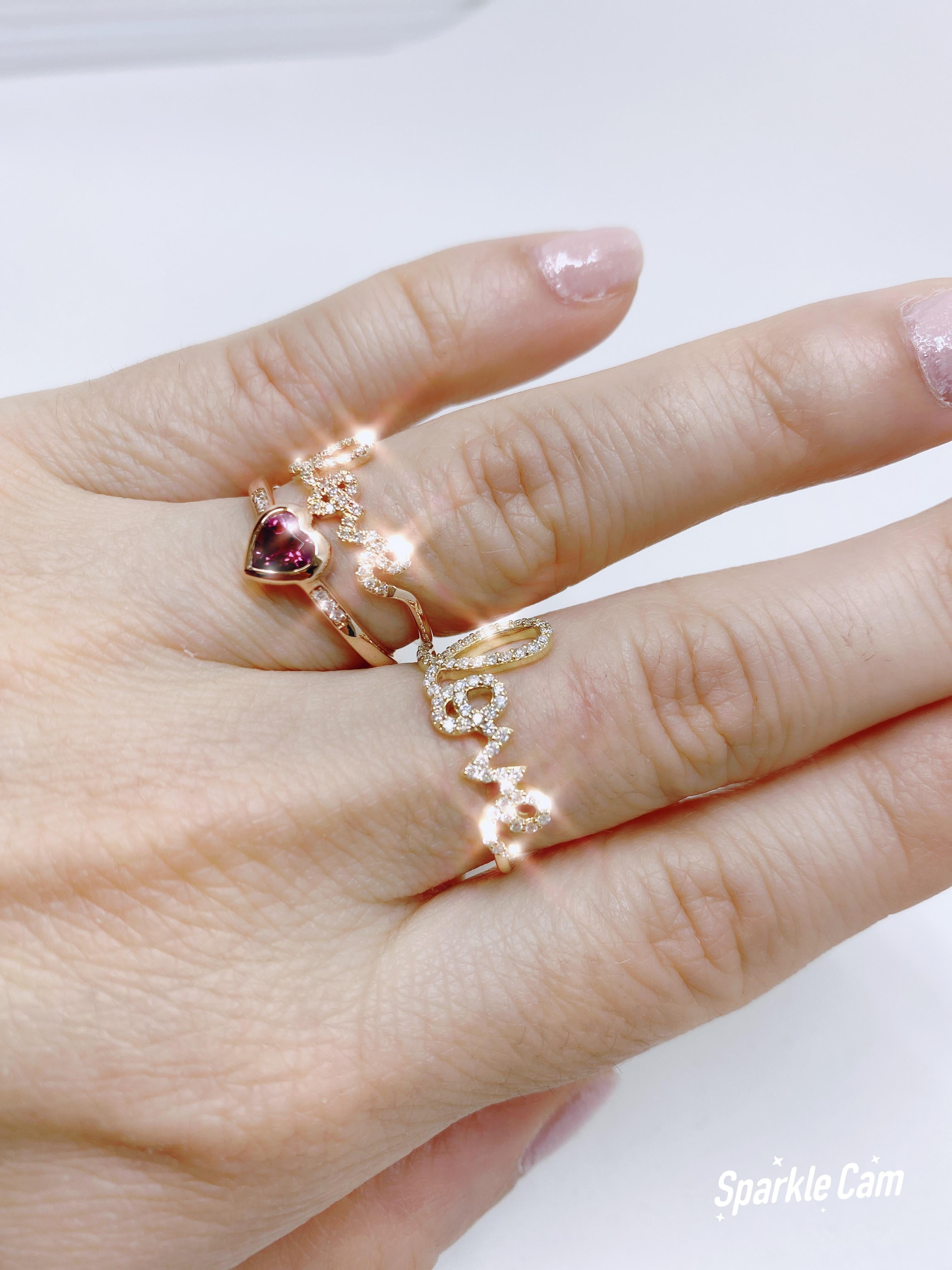 Contemporary 14k Rose Gold Diamond and Rhodolite Garnet Heart Ring For Sale