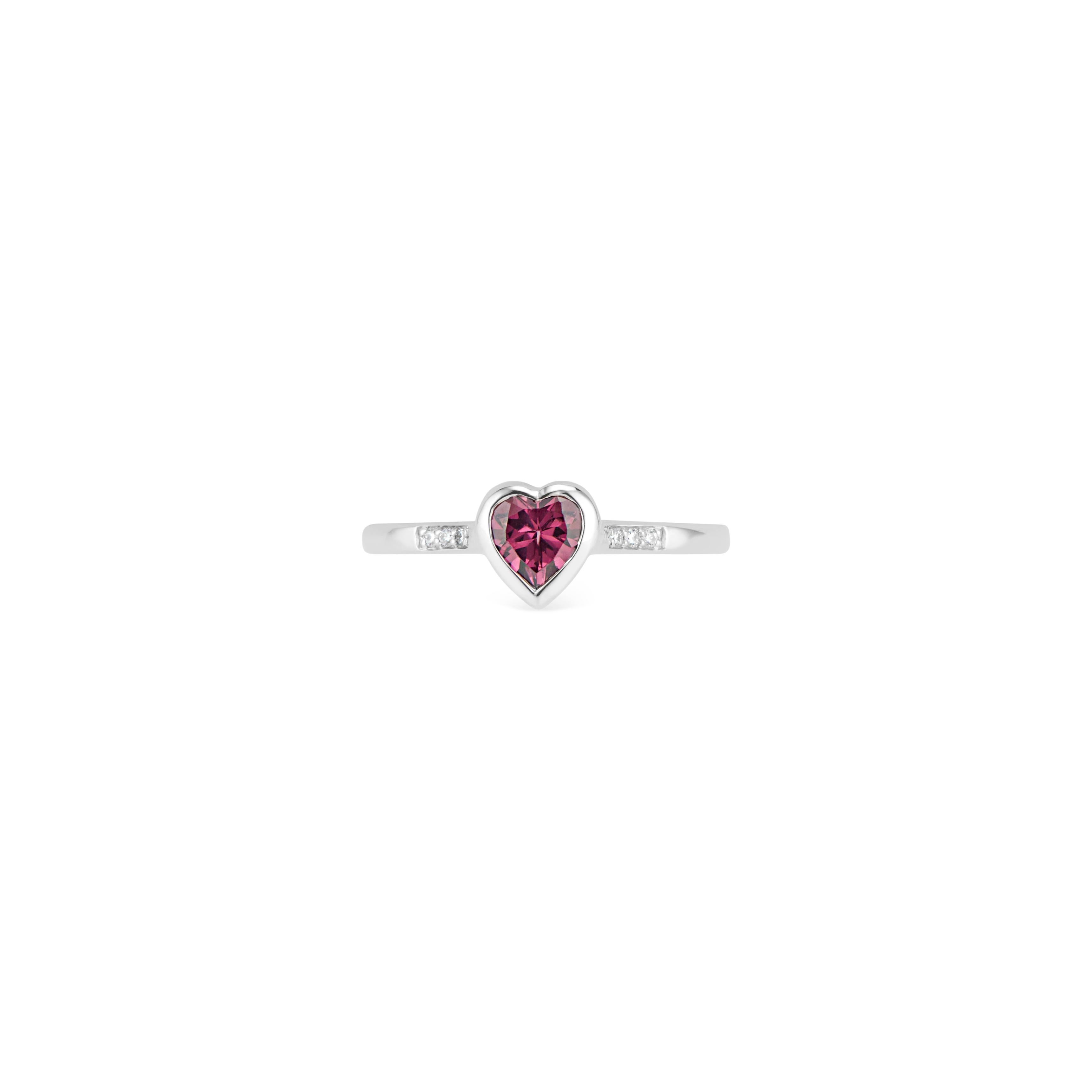 Heart Cut 14k Rose Gold Diamond and Rhodolite Garnet Heart Ring For Sale