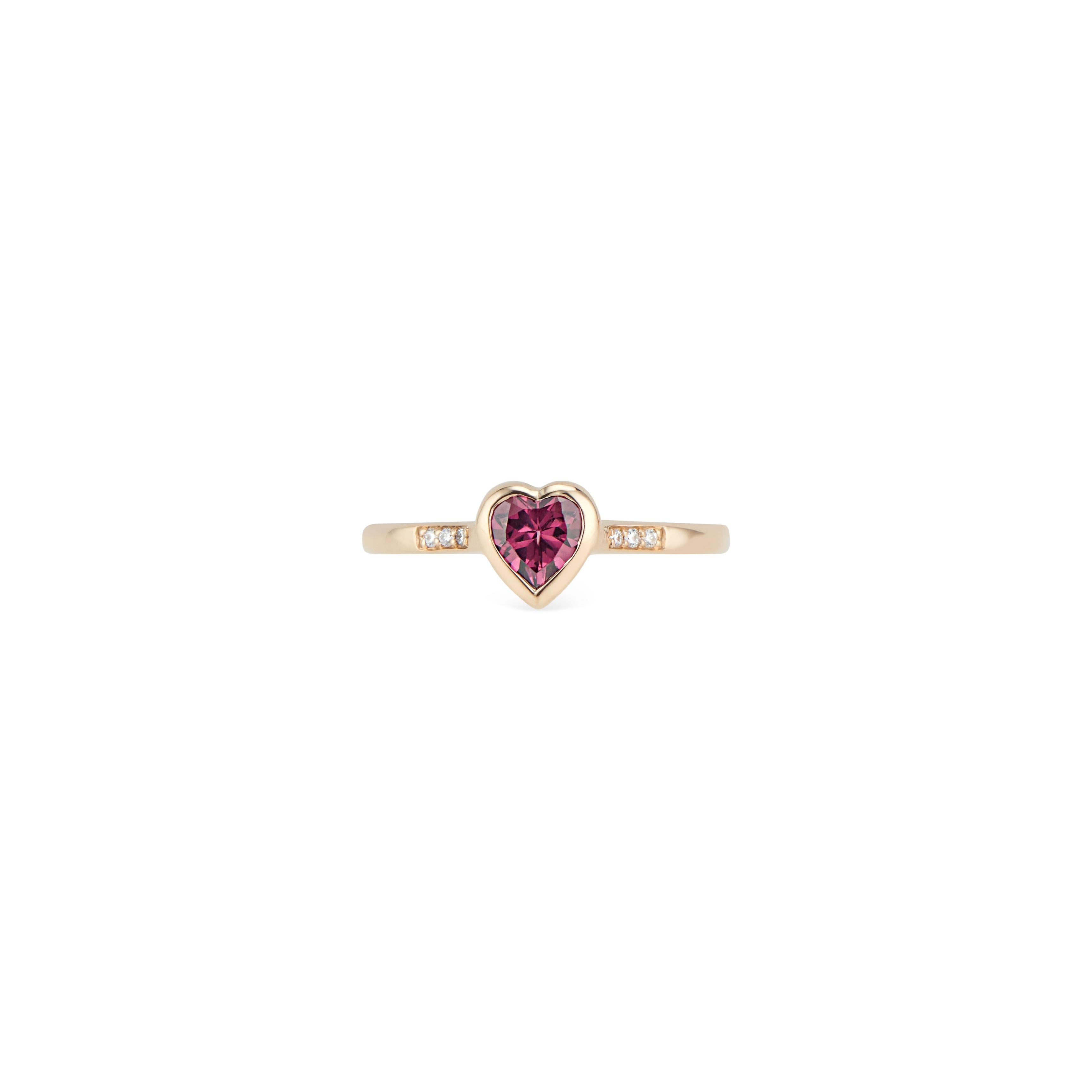 Women's 14k Rose Gold Diamond and Rhodolite Garnet Heart Ring For Sale