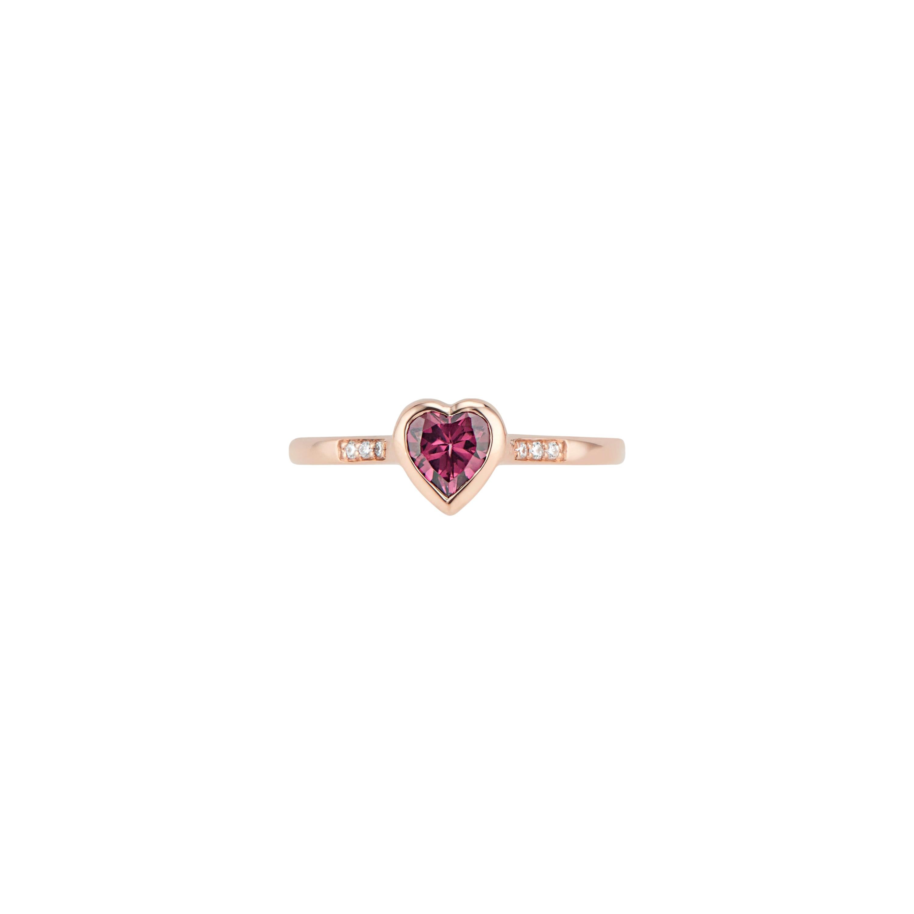 14k Rose Gold Diamond and Rhodolite Garnet Heart Ring For Sale