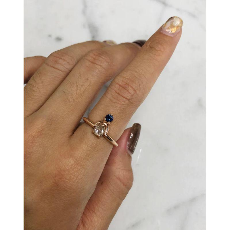 Round Cut 14K Rose Gold Diamond and Sapphire Ring For Sale