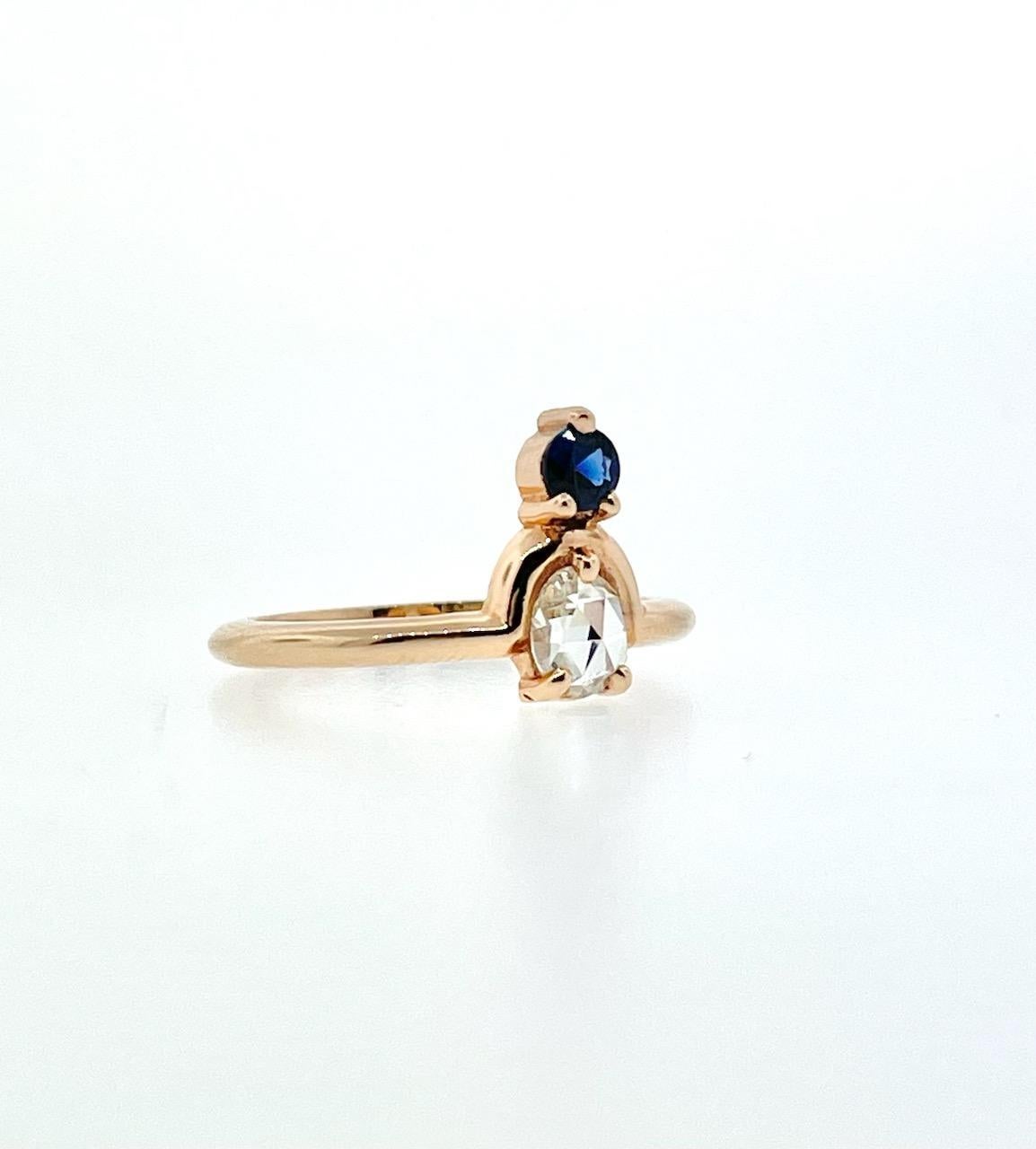 Women's 14K Rose Gold Diamond and Sapphire Ring For Sale