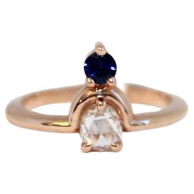 14K Rose Gold Diamond and Sapphire Ring For Sale