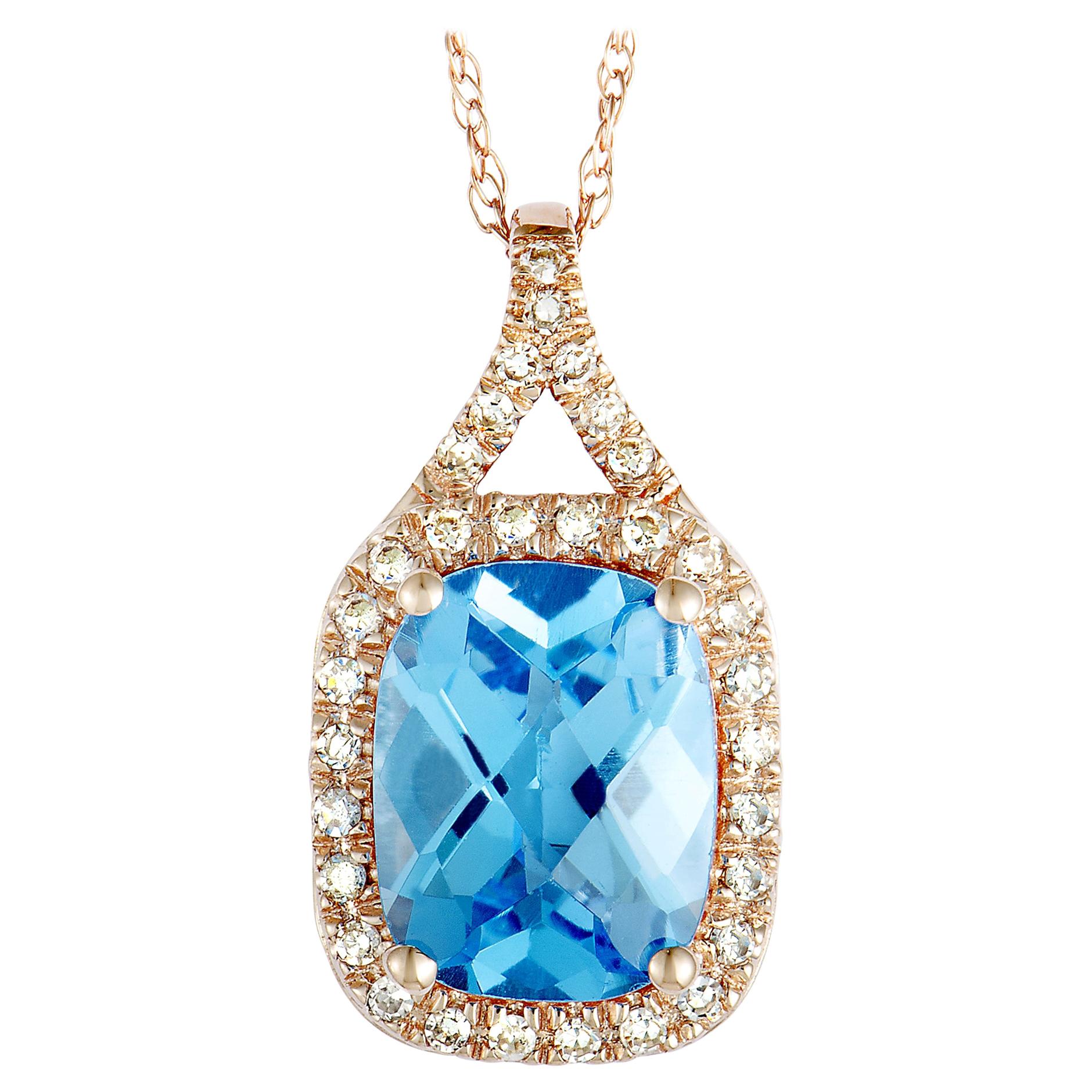 14 Karat Rose Gold Diamond and Topaz Oval Pendant Necklace