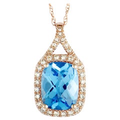 14 Karat Rose Gold Diamond and Topaz Oval Pendant Necklace