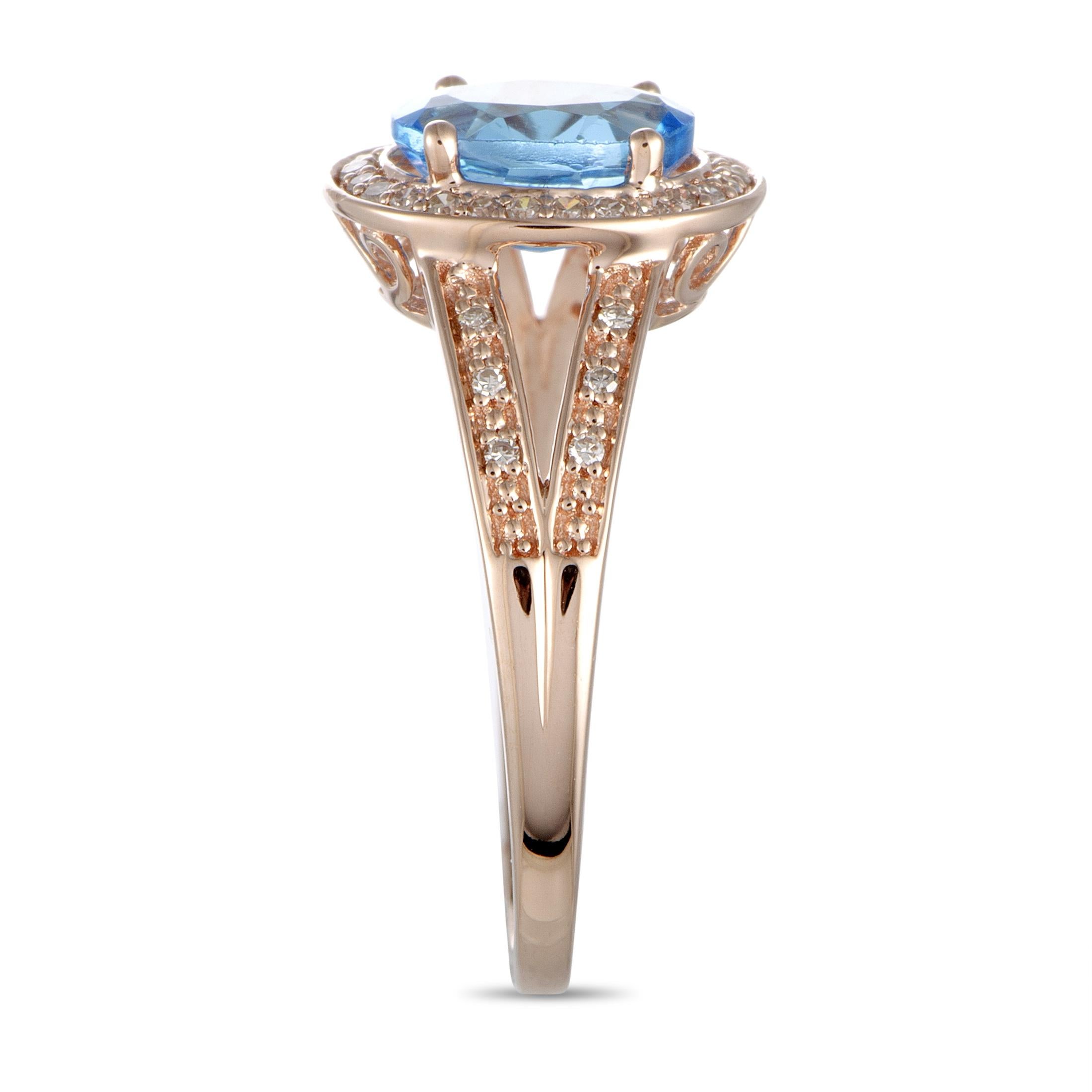 14 Karat Rose Gold Diamond and Topaz Oval Ring In New Condition In Southampton, PA