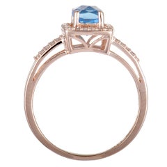 14K Rose Gold Diamond and Topaz Small Rectangle Ring
