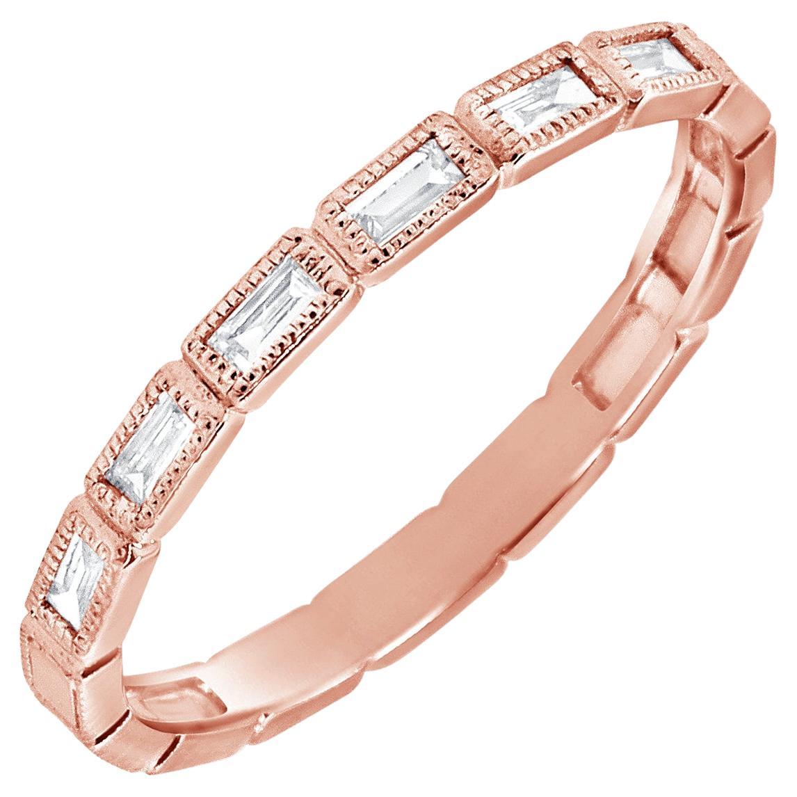 14 Karat Roségold Diamant-Baguette-Ring für Sie