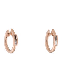 14K Rose Gold Diamond Baguette Huggie Earrings for Her