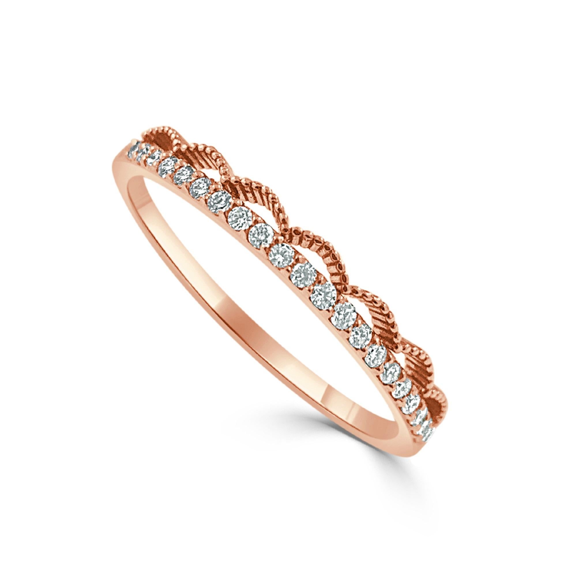 Round Cut 14K Rose Gold Diamond Band for Her For Sale
