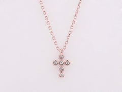 14K Rose Gold Diamond Bezel-Set Gold Cross Pendant Necklace