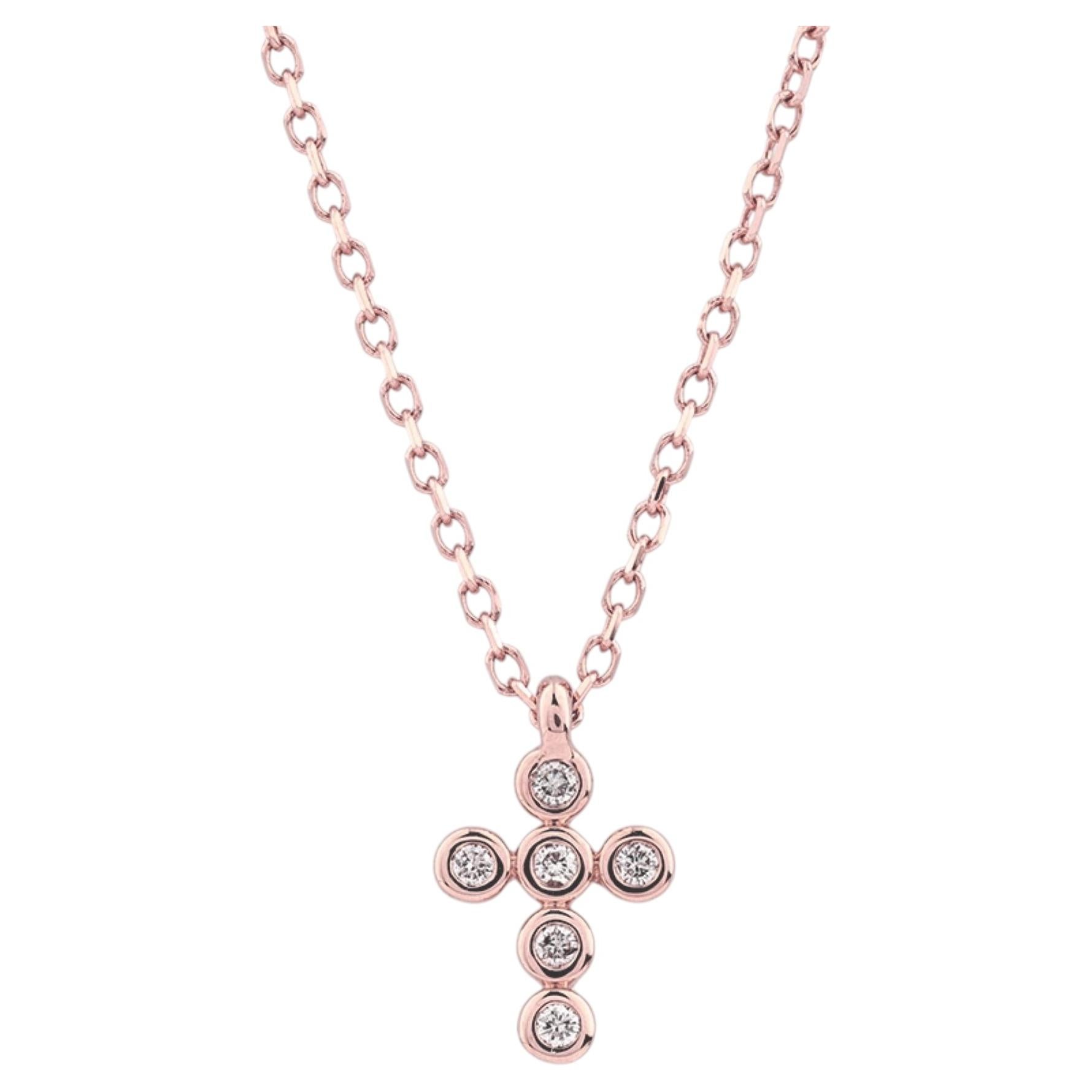 14K Rose Gold Diamond Bezel-Set Gold Cross Pendant Necklace