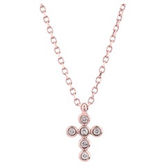 14K Rose Gold Diamond Bezel-Set Gold Cross Pendant Necklace