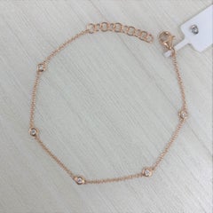 14K Rose Gold Diamond Bezel Station Chain Bracelet for Her