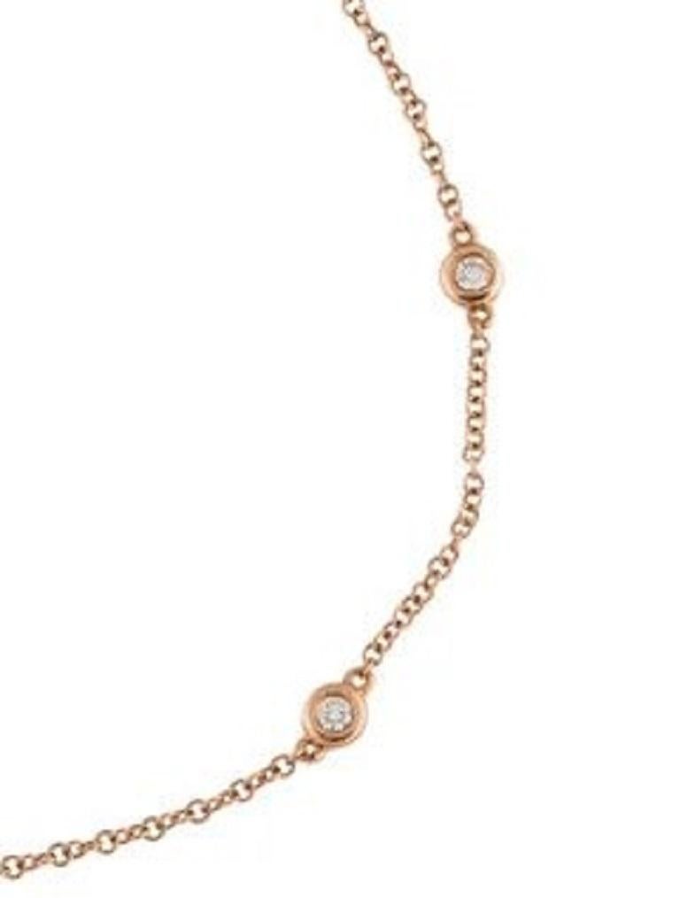 Contemporary 14K Rose Gold Diamond Bezel Station Chain Bracelet for Her For Sale