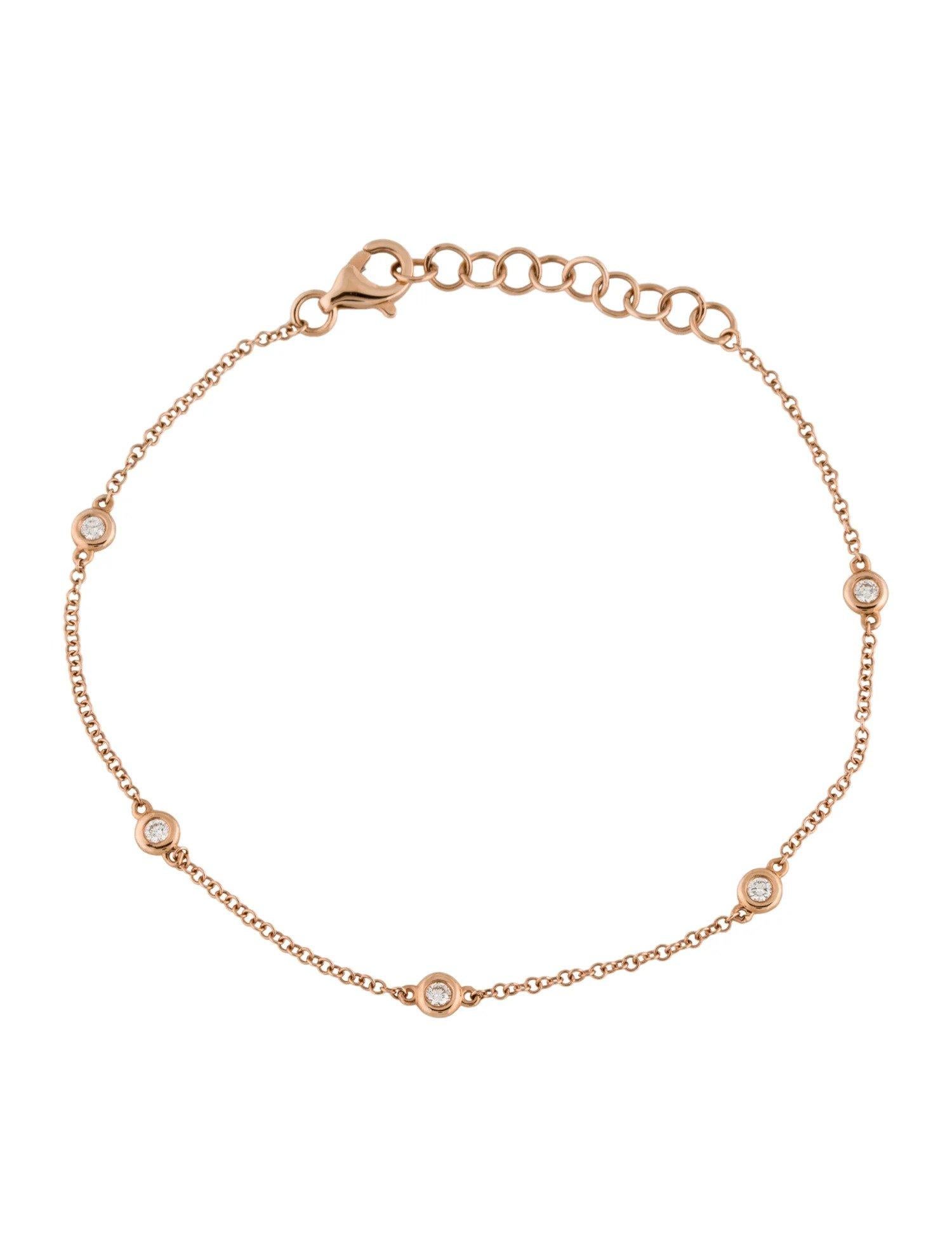 Round Cut 14K Rose Gold Diamond Bezel Station Chain Bracelet for Her For Sale