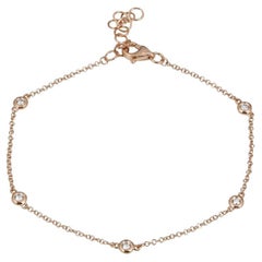 14K Rose Gold Diamond Bezel Station Chain Bracelet for Her