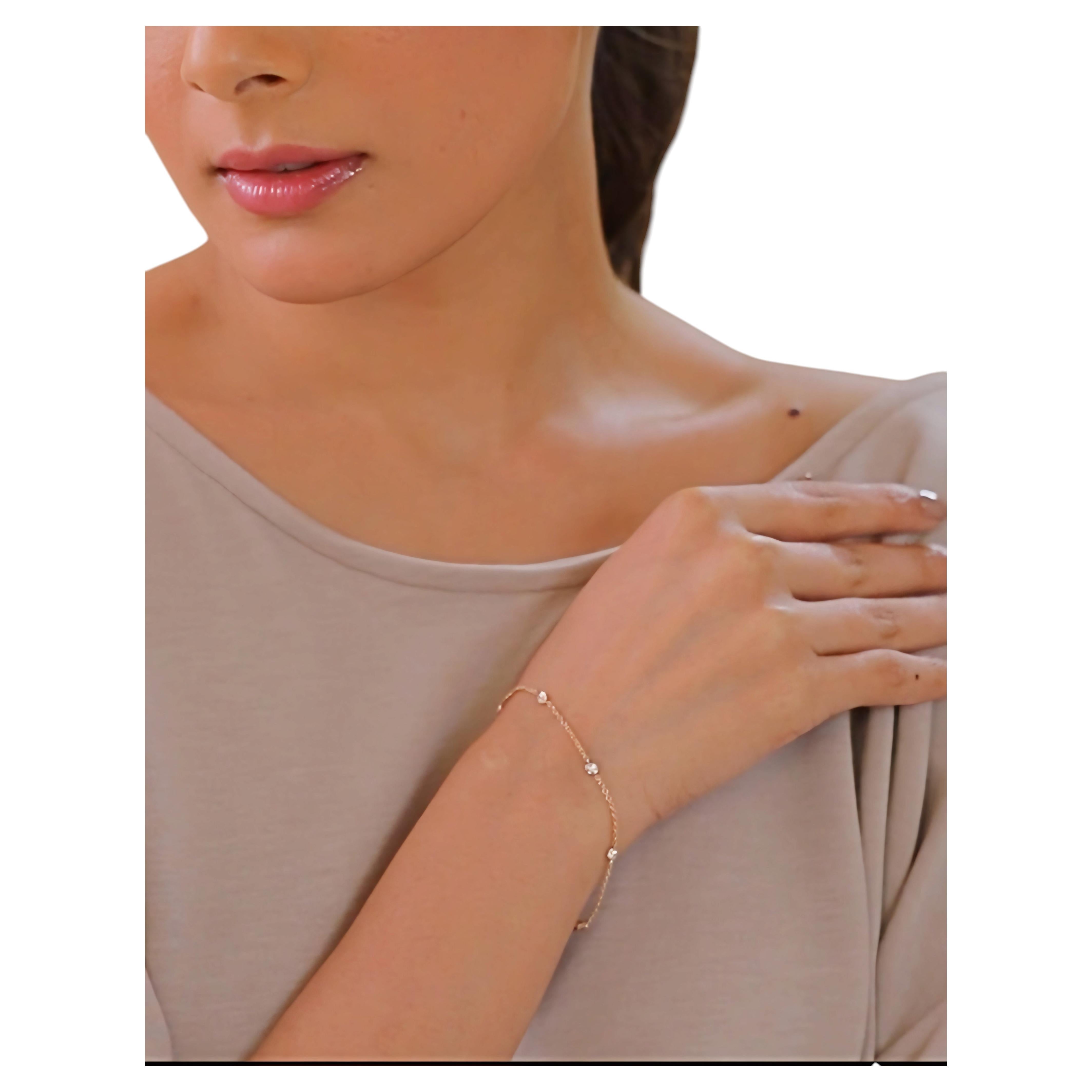 14k rose gold Diamond Bracelet in 14k Solid Gold For Sale