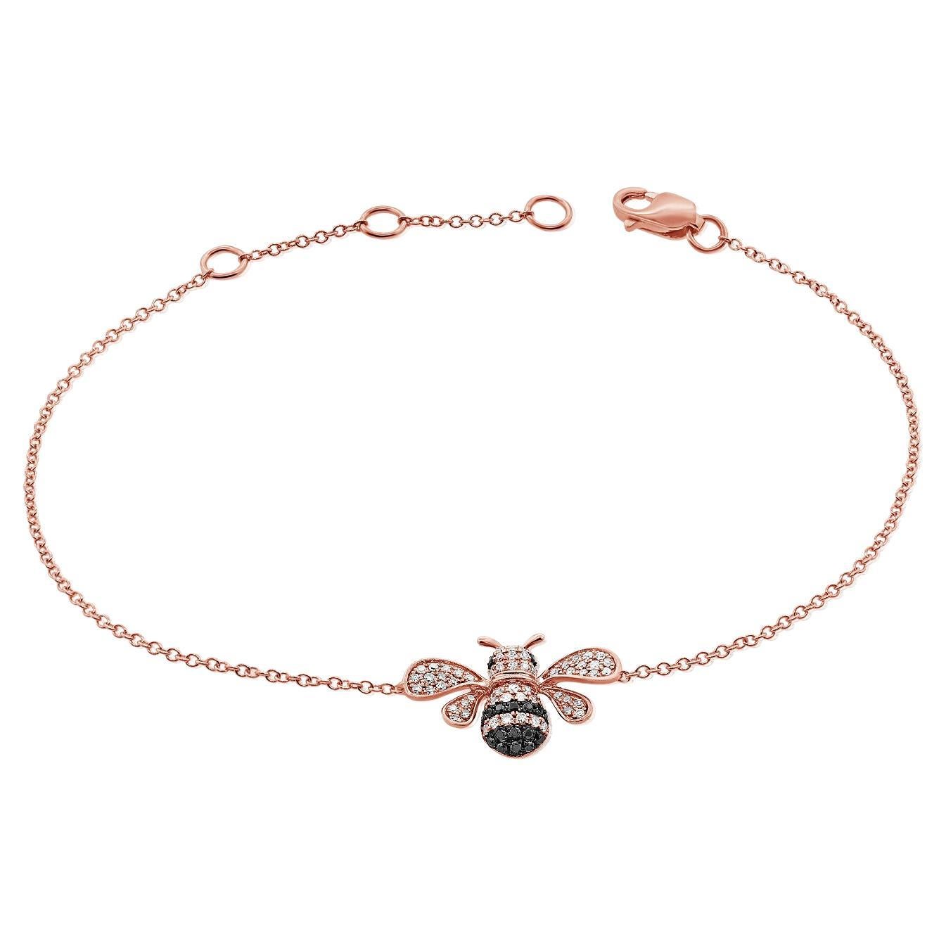 14K Rose Gold Diamond Bumble Bee Chain Bracelet For Sale