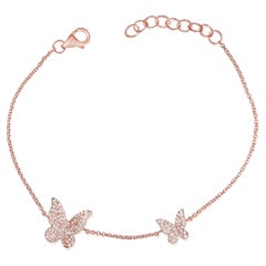 14K Rose Gold Diamond Butterfly Chain Bracelet for Her
