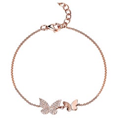 14K Rose Gold Diamond Butterfly Chain Bracelet for Her
