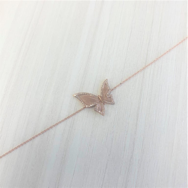 14K Rose Gold Diamond Butterfly Chain Bracelet For Sale at 1stDibs