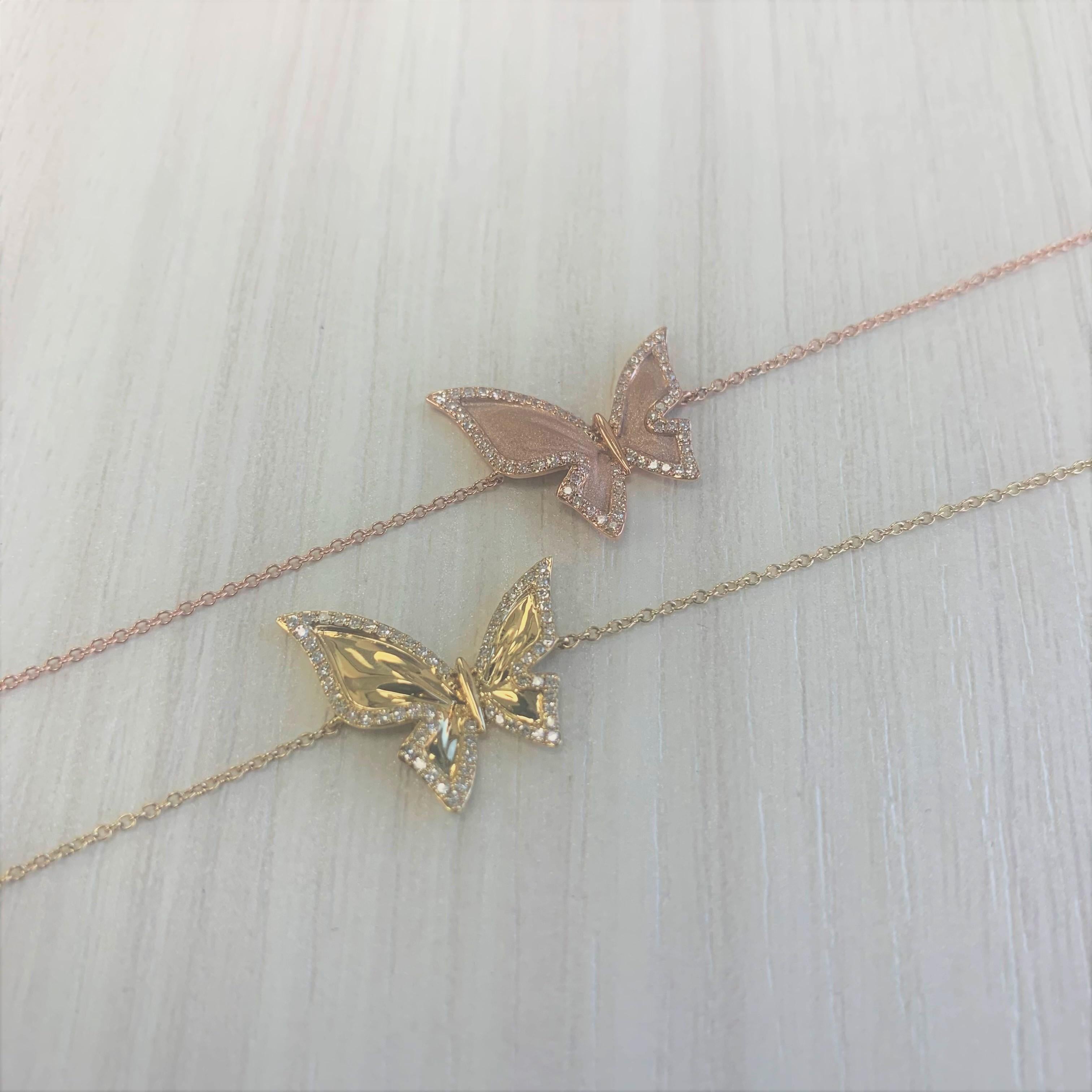 14 Karat Roségold Schmetterlingskettenarmband mit Diamanten im Zustand „Neu“ im Angebot in Great neck, NY