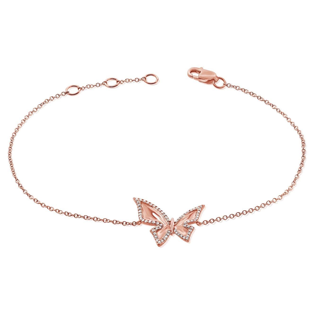 14K Rose Gold Diamond Butterfly Chain Bracelet