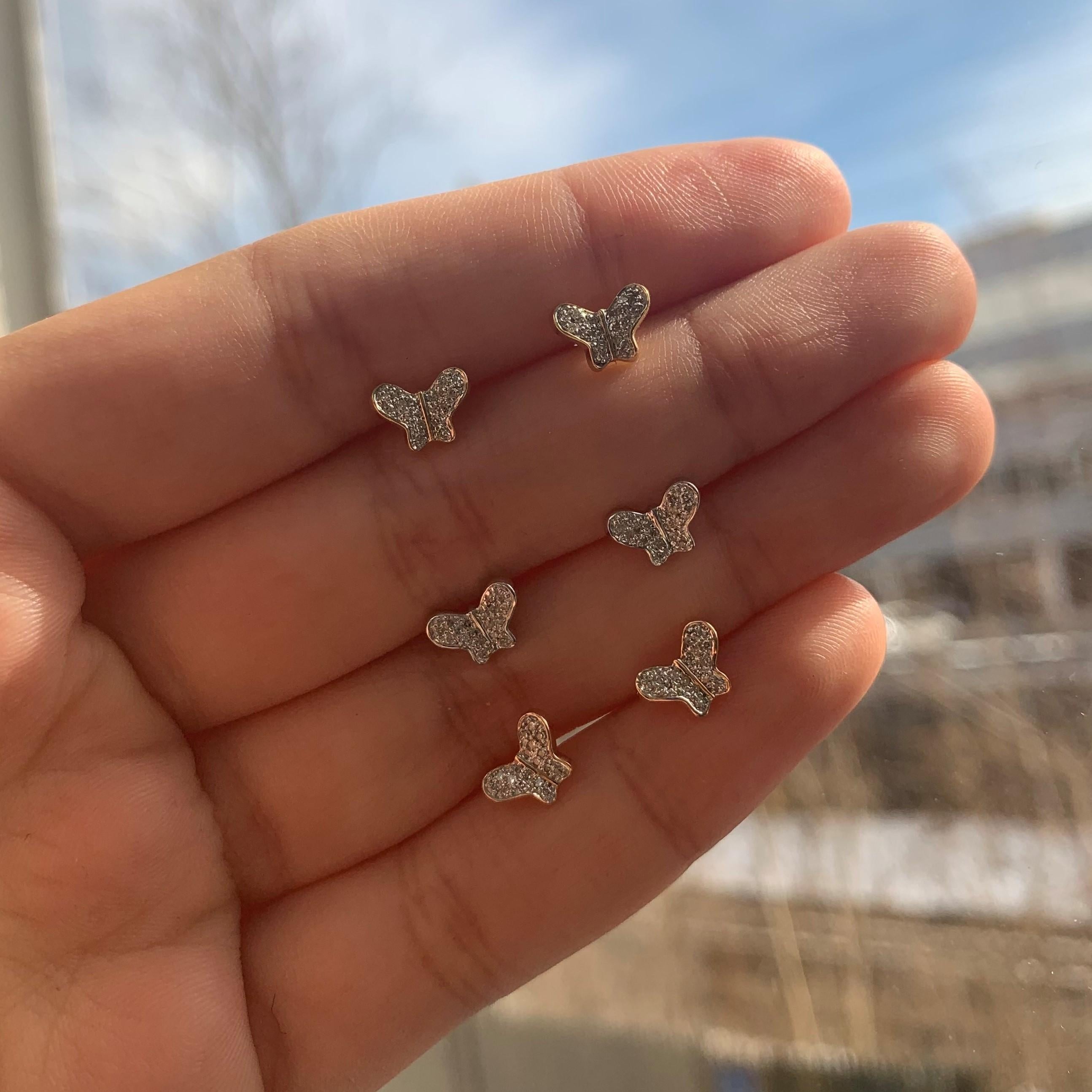 Diamond Butterfly Earrings : Crafted of real 14k gold, these popular butterfly earrings feature natural white sparkling diamonds approximately 0.10 ct. Certified diamonds. Diamond Color & Clarity GH-SI1 Measures approximately 1/2 Inch. Secured with