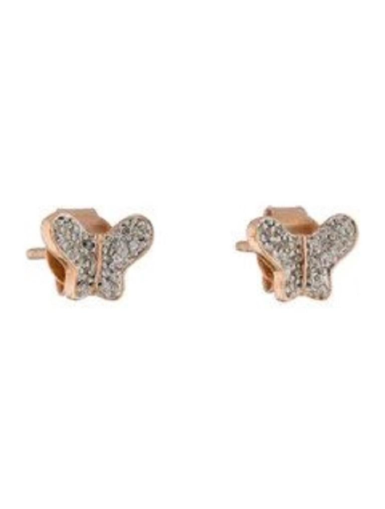 Contemporary 14K Rose Gold Diamond Butterfly Stud Earrings for Her For Sale