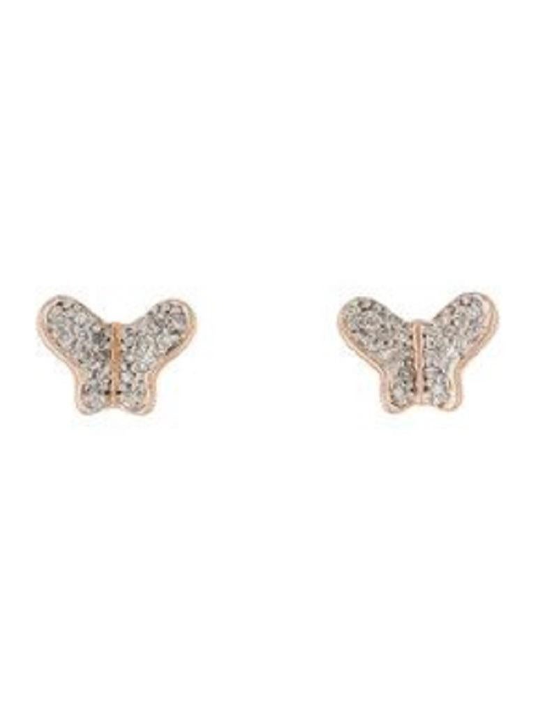 Single Cut 14K Rose Gold Diamond Butterfly Stud Earrings for Her For Sale