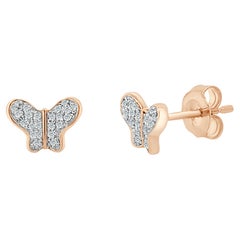 14K Rose Gold Diamond Butterfly Stud Earrings for Her