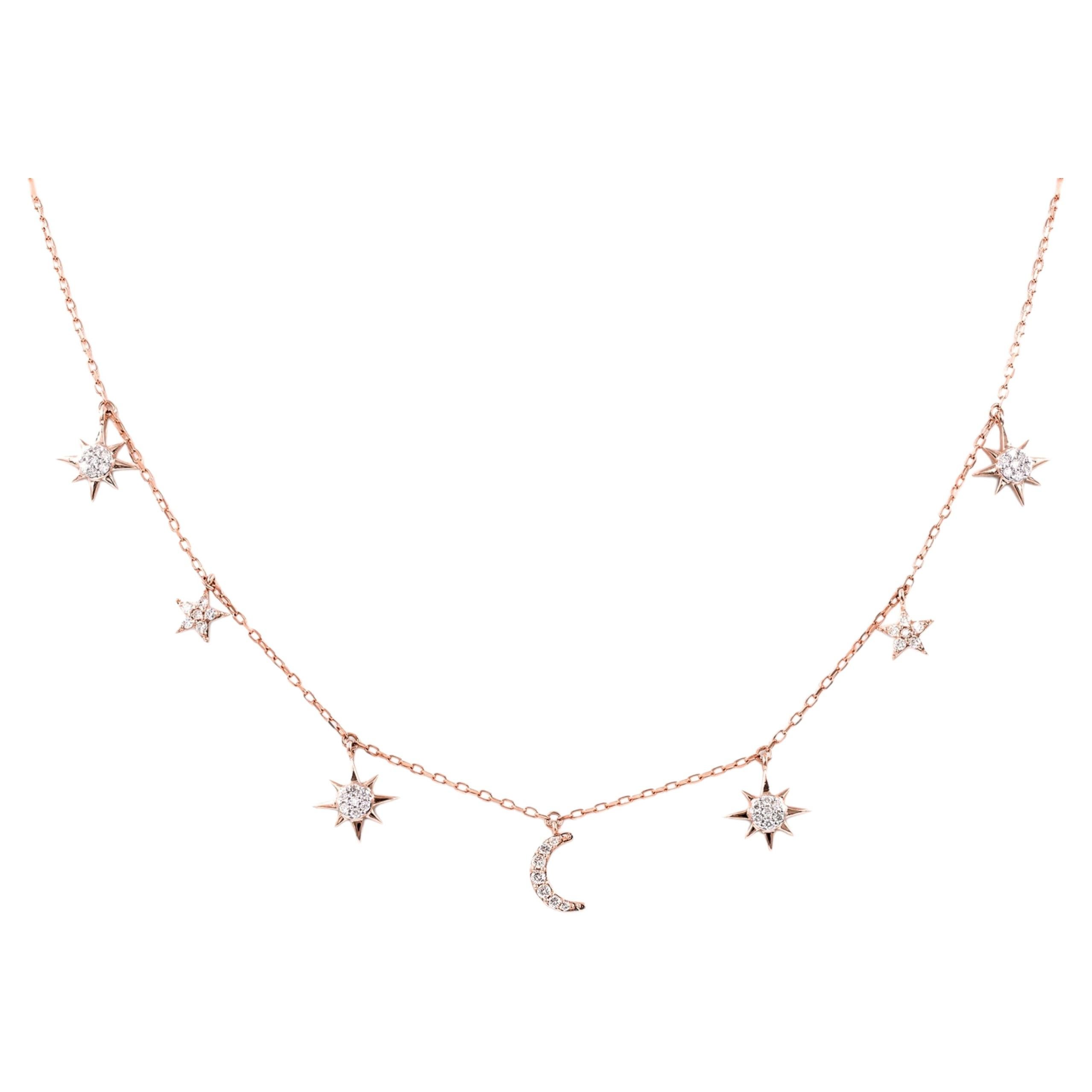 Collana con ciondolo "Celestial Radiance" in oro rosa 14 carati con diamanti in vendita