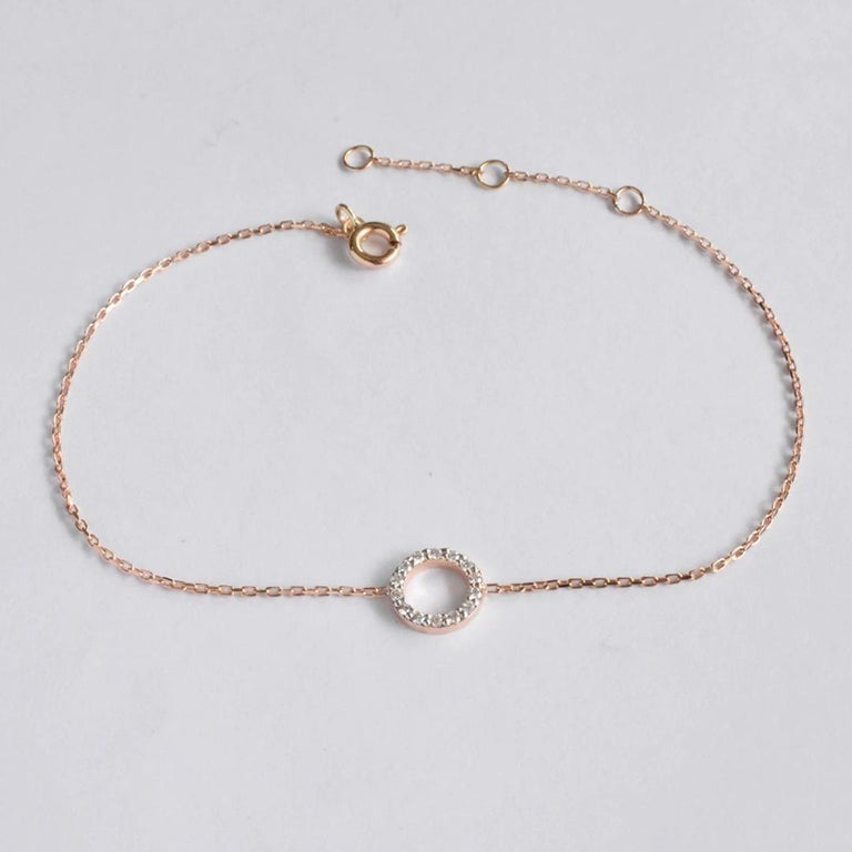 Diamond Circle Bracelet is made of 14k solid gold.
Available in three colors of gold, White Gold / Rose Gold / Yellow Gold.

Natural genuine round cut diamond each diamond is hand selected by me to ensure quality and set by a master setter in our
