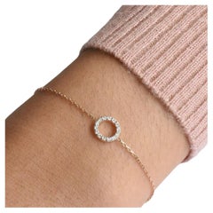 14k Rose Gold Diamond Circle Bracelet Pave Diamond Halo Round Bracelet