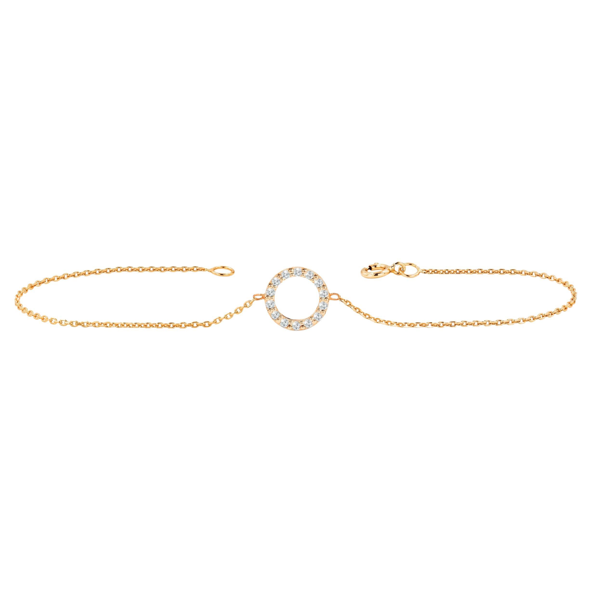 Bracelet rond en or 14 carats avec diamants pavés et halo de diamants en vente