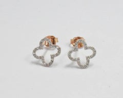 14k Gold Diamond Clover Stud Earrings Lucky Clover Earrings