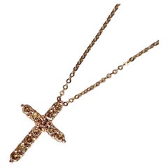 14k Rose Gold Diamond Cross and Chain