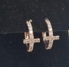 14k Rose Gold Diamond Cross Hoop Earrings